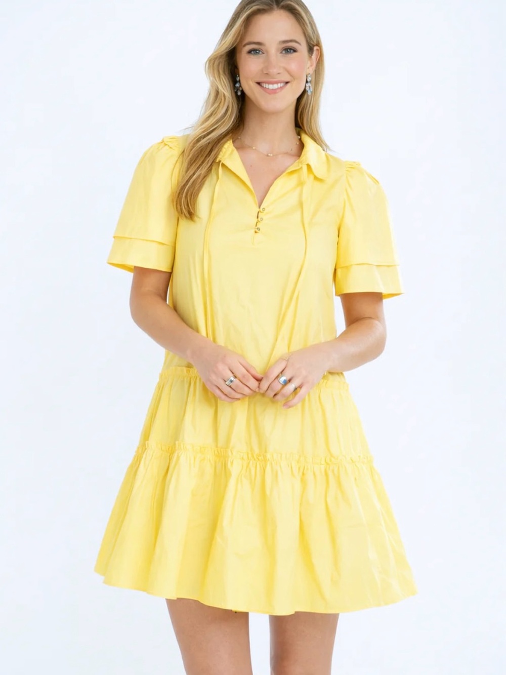 J. Crew Yellow Short-Sleeve Tiered Mini Dress